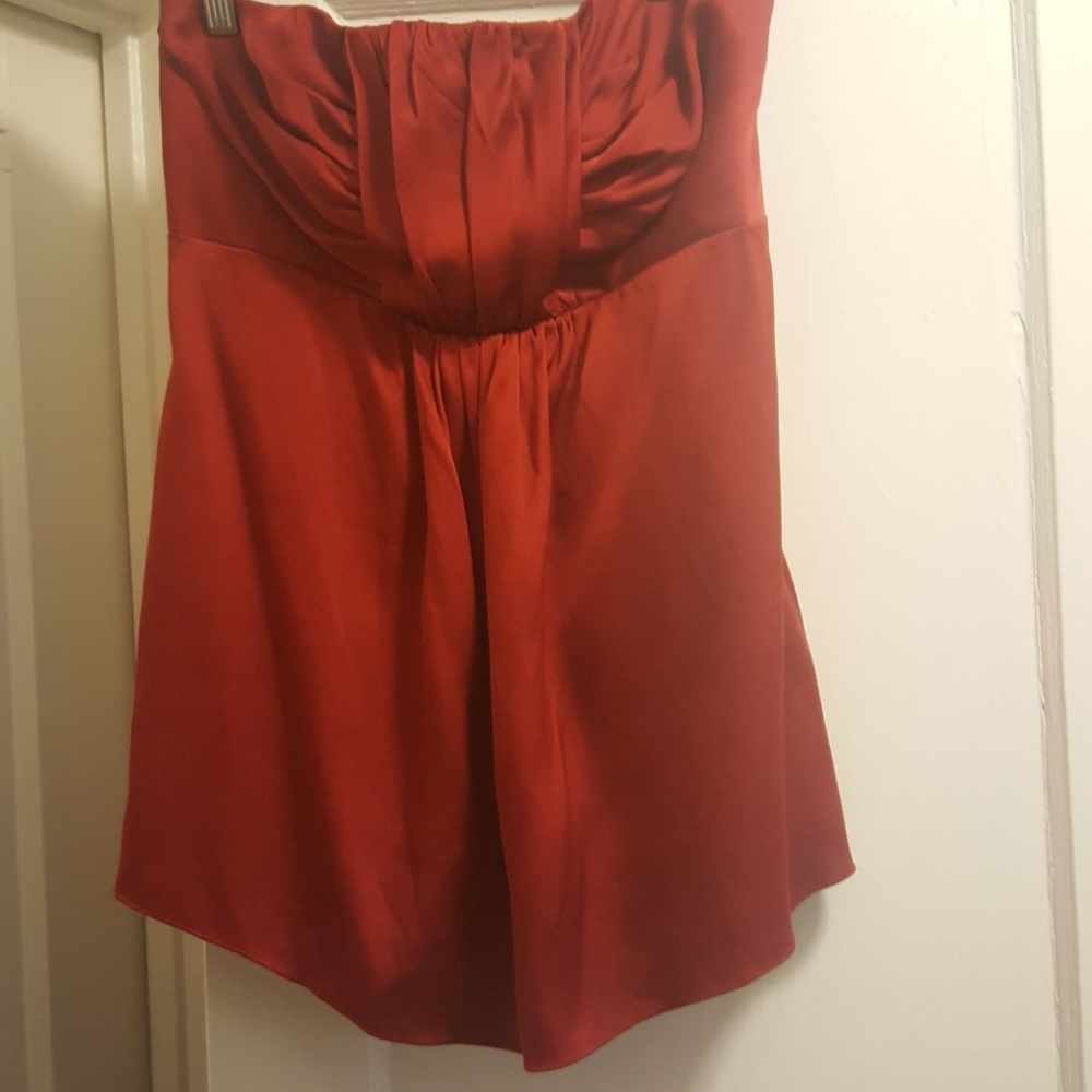 Red strapless silk top